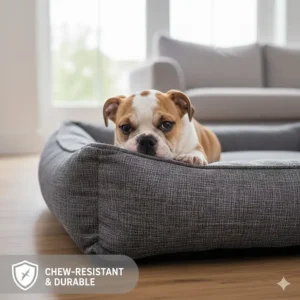 Close-up of heavy-duty, chew-resistant outer fabric suitable for large British dog breeds.