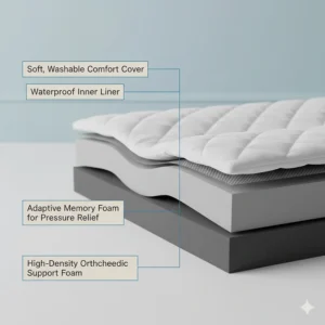 Detailed diagram showing the orthopaedic memory foam layers of a large dog bed designed for joint support and comfort.
