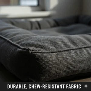 Alt text for image 4: Hands unzipping a machine-washable cream and grey cover to reveal the internal orthopaedic foam of a large dog bed.