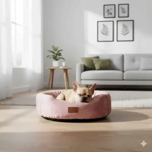 Alt text for image 6: A stylish velvet pet bed that complements contemporary UK interior design and soft furnishings.