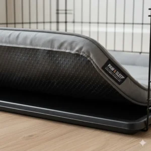 Close-up of the anti-slip rubberised base of a dog crate mat designed to prevent sliding on plastic or metal internal crate trays.