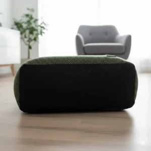 The underside of a tweed dog bed showing the non-slip safety grip material for wooden floors.