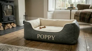 A variety of bespoke fabric swatches for a custom-made personalised dog bed.