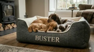 Extra-large personalised dog bed suitable for a Golden Retriever or Labrador.