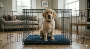 A navy blue non slip mat laid out in the boot of a Land Rover Defender, showing its versatility for travel in the British countryside.