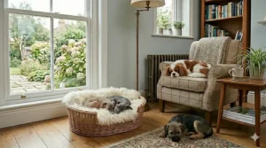 A hooded igloo-style bed providing a warm, enclosed space for teacup-sized toy breeds.
