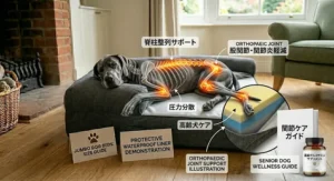 Alt text for image 8: A plush, doughnut-style calming jumbo dog bed with raised rims for dogs that prefer to curl up.