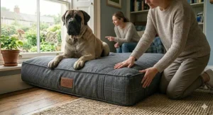 A heavy-duty, chew-resistant giant breed dog bed designed with reinforced stitching for powerful dogs.