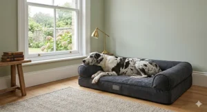 A scale diagram comparing a standard dog bed to an extra-large Great Dane bed to ensure a proper fit for giant breeds.