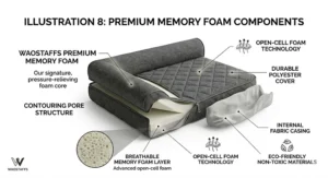 A graphic highlighting the eco-friendly, non-toxic materials used in the construction of the dog bed.