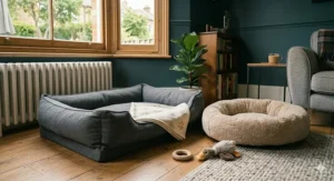 Two soft, durable dog beds suitable for puppy crate training and overnight sleep.