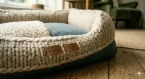 A side profile view highlighting the ergonomic design of the large dog bed.