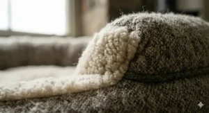 Close-up of durable, high-quality Shetland wool fibres showing the natural moisture-wicking texture.