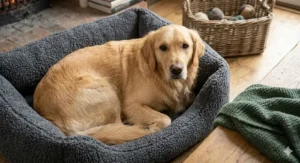 Close-up of the ultra-soft coral fleece texture and raised rim design of a dog bed.