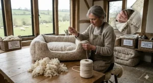 Sustainable, eco-friendly wool dog bed made from ethically sourced natural fibres.