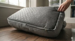 View of the durable, water-resistant base on our micro fleece dog bed.