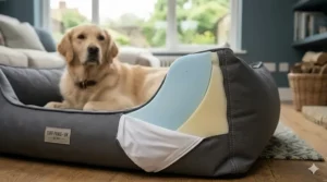Close up of the durable, waterproof nylon base of the dog bed.