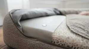 A large grey non-slip dog bed suitable for older British breeds like Labradors and Retrievers.