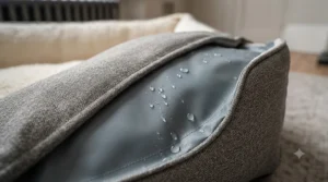 Texture of safe, non-toxic fabric used in our puppy beds, suitable for teething pups.