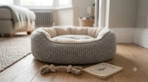 A secure puppy crate with comfortable bedding for a new arrival.