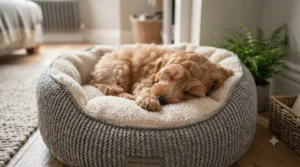 A durable, waterproof puppy bed suitable for house training stages.