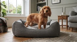 Cocker Spaniel relaxing comfortably in the best anti-anxiety dog bed for UK breeds