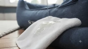 Macro view of breathable, scratch-resistant fabric used on a high-grade anti-microbial dog bed.