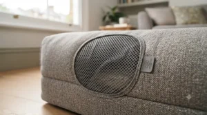 Breathable mesh side panels on a premium dog mattress improving airflow and reducing humidity.