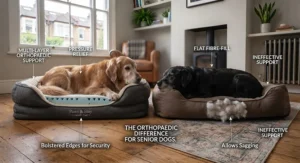 Comparison chart highlighting the benefits of supportive dog beds for ageing pets.