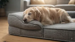 Supportive bolster edges on an orthopaedic dog bed helping maintain proper spinal alignment alongside cruciate ligament support.