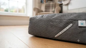 Underside of a washable incontinence dog bed highlighting the non-slip grip dots for hard floors.