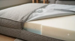 Waterproof inner lining protecting a dog mattress from moisture and dust mite build-up.