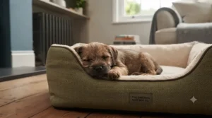 Detailed view of the hard-wearing, claw-resistant fabric used on a budget-friendly traditional dog bed