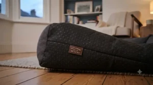 The underside of a quiet dog bed showing a secure, non-slip base for wooden or tiled floors.