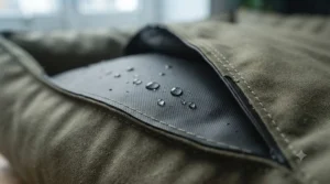 Waterproof inner lining of a chew-proof dog bed, ideal for protecting against muddy paws after country walks.