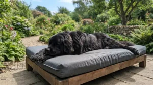 An extra-large garden dog bed for large dogs providing ample space for a sleeping Newfoundland or Great Dane.